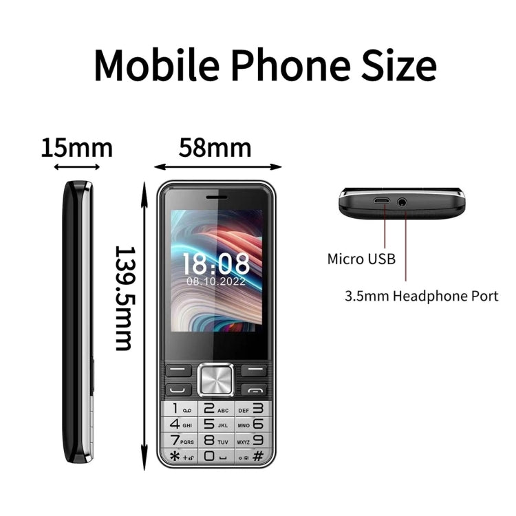 S5630, 2.8 inch, 3000mAh, 21 Key, Support Bluetooth, Flashlight, GSM, Quad SIM (Black)
