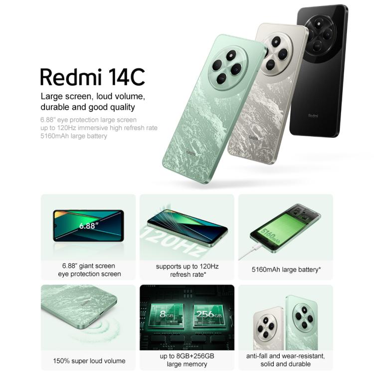 Xiaomi Redmi 14C, 4GB+128GB, 6.88 inch Xiaomi HyperOS MediaTek Helio G81-Ultra Octa Core, Network: 4G, Not Support Google Play (Silver) - free shipping - PMc TechLife - Order now!