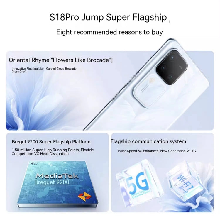 vivo S18 Pro, Triple Back Cameras, 12GB+512GB, Face ID Screen Fingerprint Identification, 6.78 inch Android 14.0 OriginOS 4 Dimensity 9200+ Octa Core 3.35GHz, OTG, NFC, Network: 5G, Support Google Play (Blue) - free shipping - PMc TechLife - Order now!