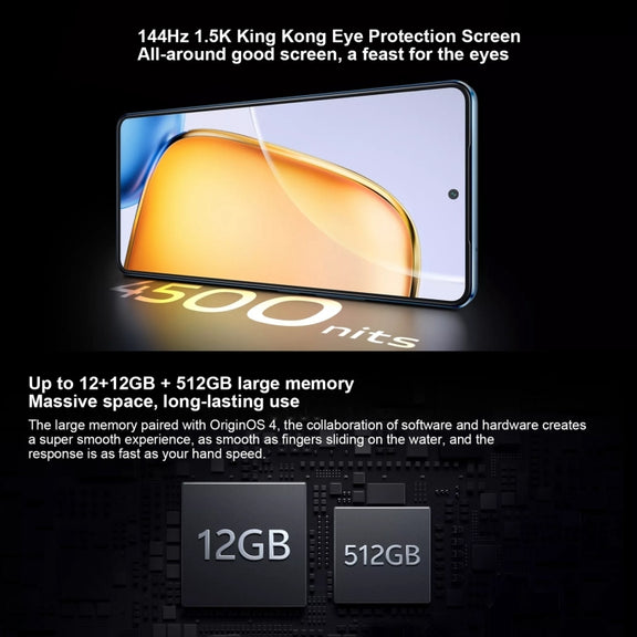 vivo Y200 GT, Dual Back Cameras, 12GB+512GB, Face ID Screen Fingerprint Identification, 6.78 inch Android 14.0 OriginOS 4 Snapdragon 7 Gen 3 Octa Core 2.63GHz, OTG, NFC, Network: 5G, Support Google Play (Black)