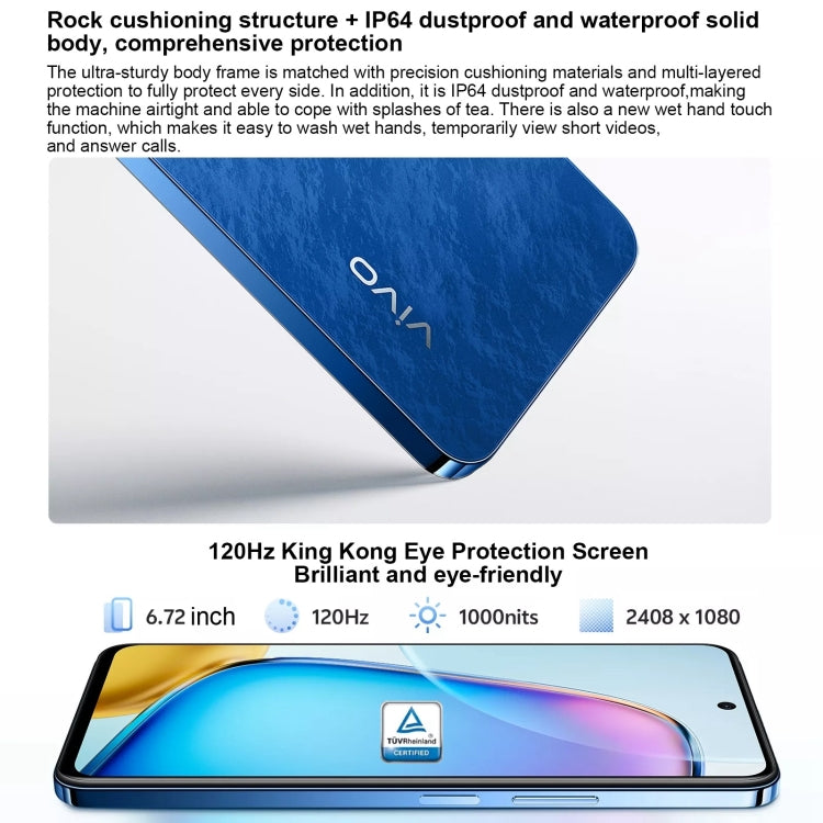 vivo Y200i, Dual Back Cameras, 12GB+512GB, Face ID Screen Fingerprint Identification, 6.72 inch Android 14.0 OriginOS 4 Snapdragon 4 Gen 2 Octa Core 2.2GHz, OTG, Network: 5G, Support Google Play (Blue) - free shipping - PMC Jewellery - Order now!