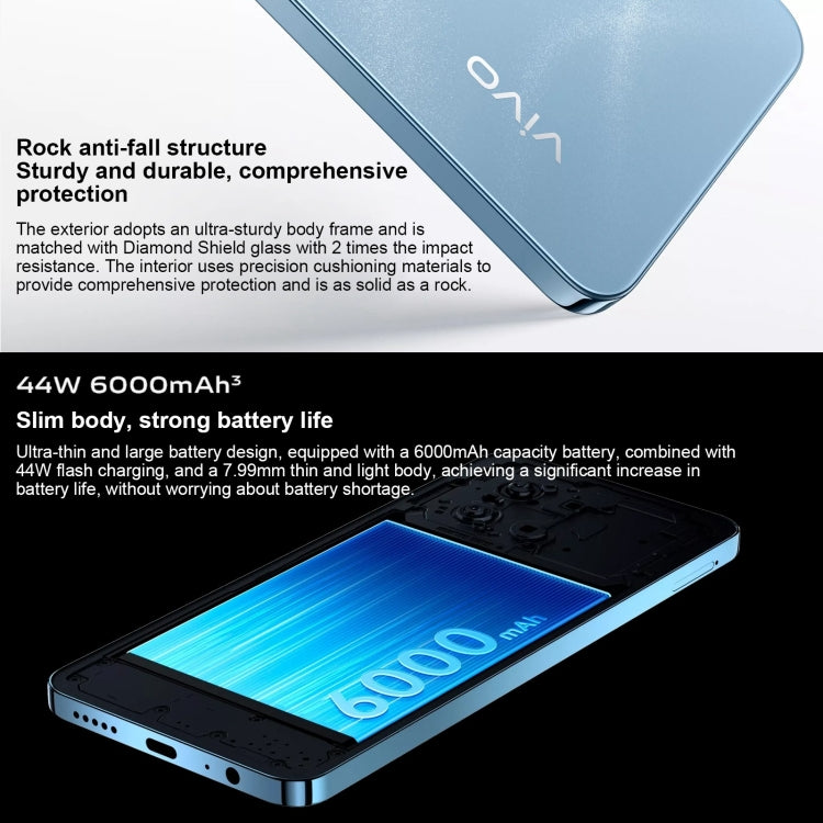 vivo Y200t, Dual Back Cameras, 12GB+512GB, Face ID Screen Fingerprint Identification, 6.72 inch Android 14.0 OriginOS 4 Snapdragon 6 Gen 1 Octa Core 2.2GHz, OTG, Network: 5G, Support Google Play (Blue)