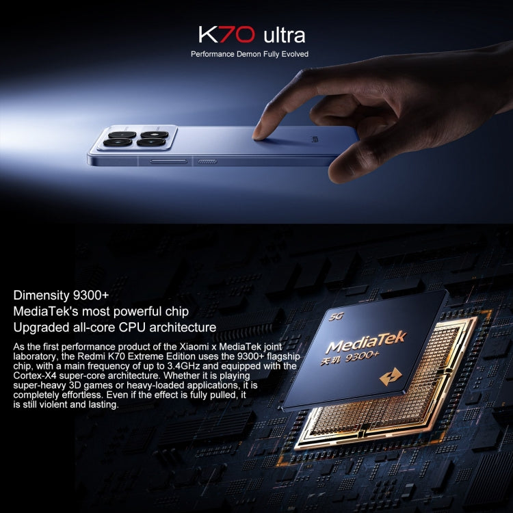 Xiaomi Redmi K70 Ultra, 12GB+512GB, 6.67 inch Xiaomi HyperOS Dimensity 9300+ Octa Core 4nm up to 3.4GHz, NFC, Network: 5G (Black) - free shipping - PMc TechLife - Order now!