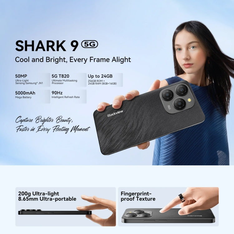 Blackview SHARK 9, 8GB+256GB, 6.67 inch Android 14 Unisoc T820 Octa Core, Network: 5G (Black) - free shipping - PMC Jewellery - Order now!