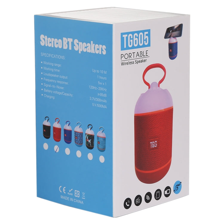 T&G TG605 Portable Stereo Wireless Bluetooth V5.0 Speaker, Built-in Mic, Support Hands-free Calls & TF Card & U Disk & AUX Audio & FM(Red)