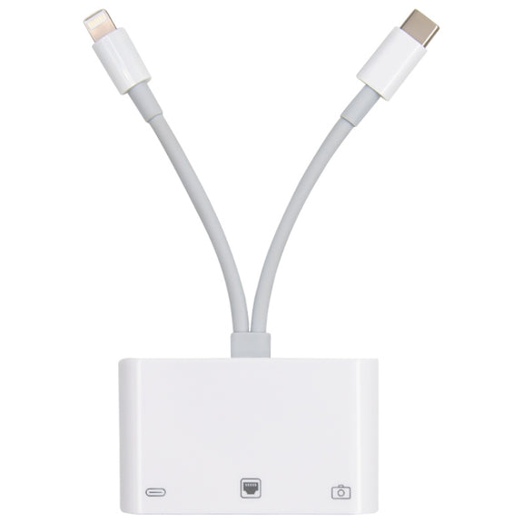 NK-107 Pro 3 in 1 USB-C / Type-C + 8 Pin Male to USB + RJ45 + 8 Pin Charging Female Interface Adapter