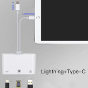 NK-107 Pro 3 in 1 USB-C / Type-C + 8 Pin Male to USB + RJ45 + 8 Pin Charging Female Interface Adapter