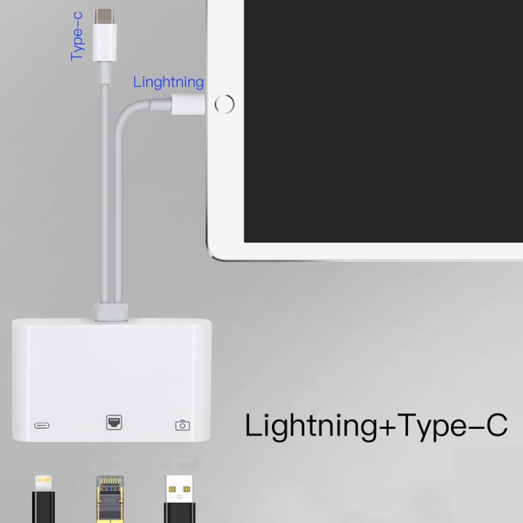 NK-107 Pro 3 in 1 USB-C / Type-C + 8 Pin Male to USB + RJ45 + 8 Pin Charging Female Interface Adapter