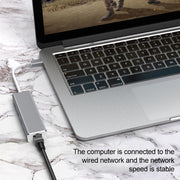 USB-C / Type-C to Gigabit Ethernet RJ45 & 3 x USB 3.0 Adapter Converter HUB, Computer External Tablet Phone Universal(Grey)