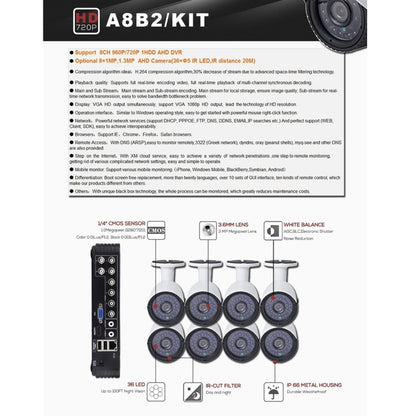 A8B2 8Ch Bullet IP Camera NVR Kit, Support Night Vision / Motion Detection, IR Distance: 20m - free shipping - PMC Jewellery - Order now!