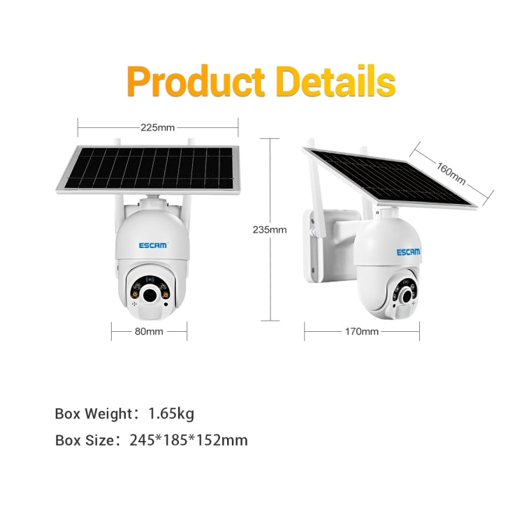 ESCAM QF450 HD 1080P 4G EU Version Solar Powered IP Camera without Memory, Support Two-way Audio & PIR Motion Detection & Night Vision & TF Card - free shipping - PMC Jewellery - Order now!