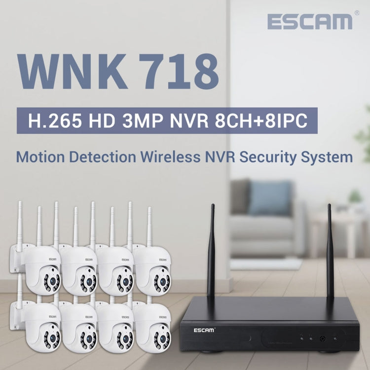 ESCAM WNK718 HD 3.0 Million Pixels 8-channel Wireless + 8IPC Wireless NVR Security System, EU Plug - free shipping - PMC Jewellery - Order now!