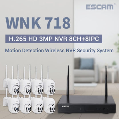 ESCAM WNK718 HD 3.0 Million Pixels 8-channel Wireless + 8IPC Wireless NVR Security System, EU Plug - free shipping - PMC Jewellery - Order now!