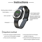 F9 Outdoor Silica Gel Mosquito Repellent Wristband with Clock(Black)