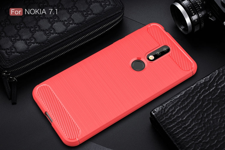 Brushed Texture Carbon Fiber Soft TPU Case for Nokia 7.1(Red) - free shipping - PMC TechLife - Order now!