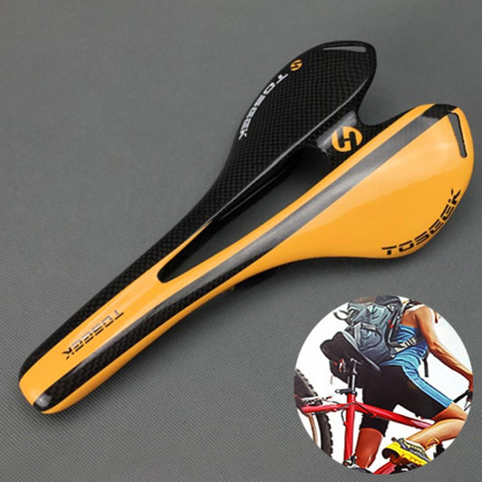 TOSEEK Road Bike Carbon Fiber Seat Bicycle Hollow Seat Saddle, 3K Texture + Light (Orange) - free shipping - PMC Jewellery - Order now!