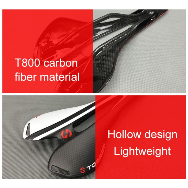 TOSEEK Road Bike Carbon Fiber Seat Bicycle Hollow Seat Saddle, 3K Texture + Light (Red)