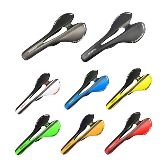 TOSEEK Road Bike Carbon Fiber Seat Bicycle Hollow Seat Saddle, 3K Texture + Light (Red)