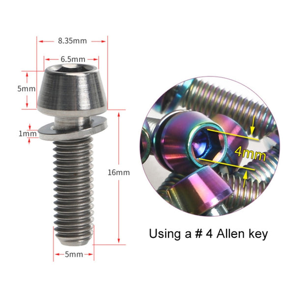 TOSEEK Bicycle Handlebar Stem Screw Titanium Alloy M5x16mm Mountain Bike  Fixed Gear Handlebar Stem Screw with Gasket (Titanium Color)