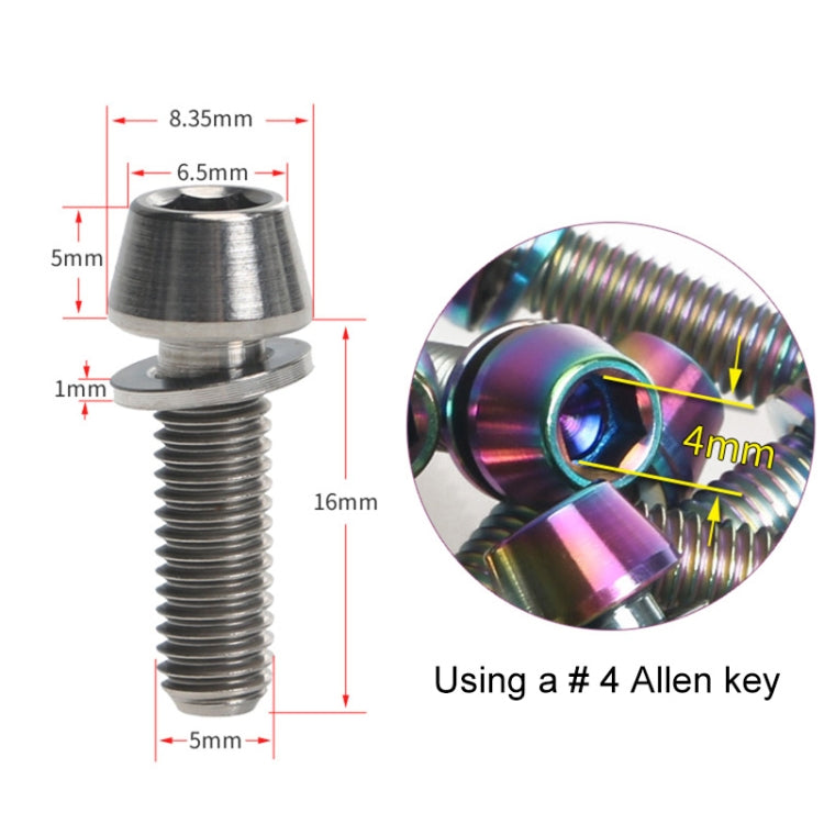 TOSEEK Bicycle Handlebar Stem Screw Titanium Alloy M5x16mm Mountain Bike  Fixed Gear Handlebar Stem Screw with Gasket (Titanium Color)