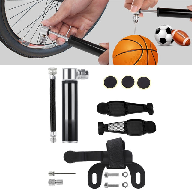Manual Mini Portable Bicycle Aluminum Alloy Pump + Plastic glue-free tire patch + Tire lever (Black)