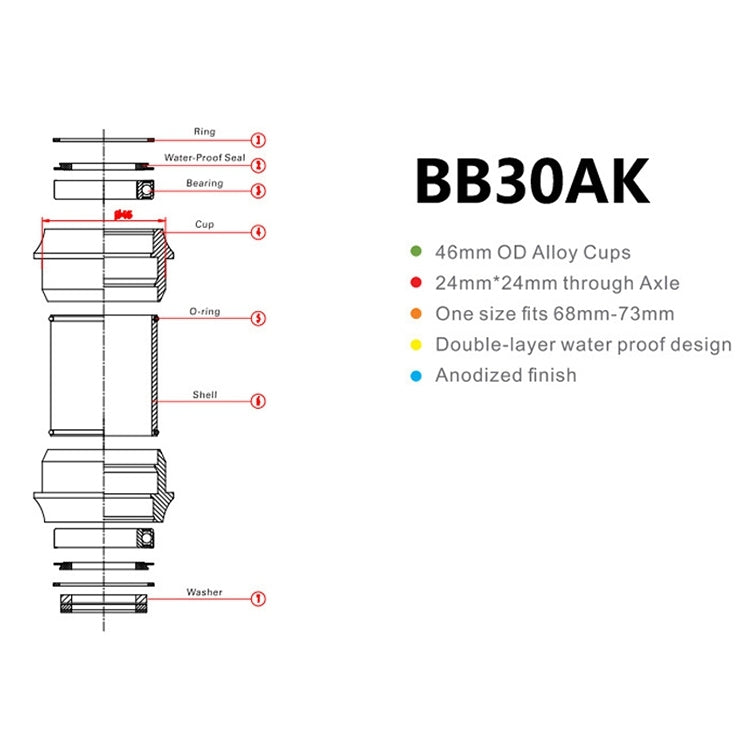 BIKERSAY BB30AK Bicycle Bottom Bracket Bike External Bearing - Bottom Brackets by BIKERSAY | Online Shopping South Africa | PMC Jewellery | Buy Now Pay Later Mobicred
