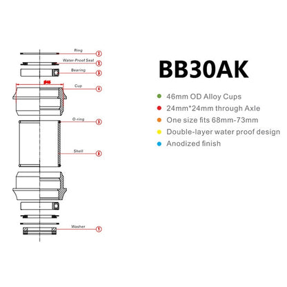 BIKERSAY BB30AK Bicycle Bottom Bracket Bike External Bearing - Bottom Brackets by BIKERSAY | Online Shopping South Africa | PMC Jewellery | Buy Now Pay Later Mobicred