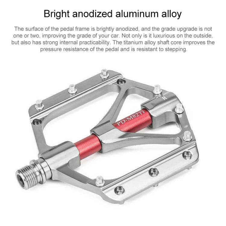 PROMEND PD-M82-TI 1 Pair Mountain Bicycle Titanium Alloy Shaft 3-Bearings Wide Pedals (Silver)