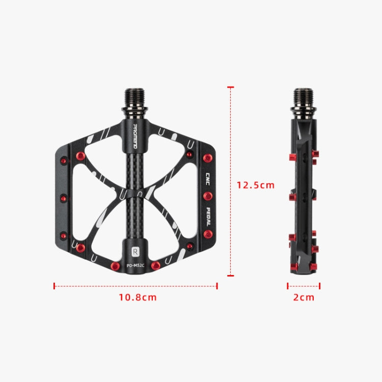 PROMEND PD-M52C 1 Pair Bicycle Aluminum Alloy + Carbon Fiber Tube Bearing Pedals (Red)