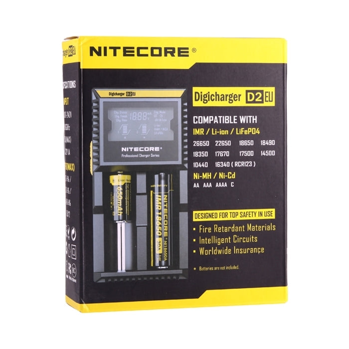 Nitecore D2 Intelligent Digi Smart Charger with LED Indicator for 14500, 16340 (RCR123), 18650, 22650, 26650, Ni-MH and Ni-Cd (AA, AAA) Battery - Charger & Converter by PMC TechLife | Online Shopping South Africa | PMC TechLife | Buy Now Pay Later Mobicred