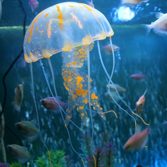 Aquarium Articles Decoration Silicone Simulation Fluorescent Sucker Jellyfish, Size: 5*17cm(Orange)