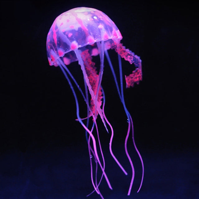 Aquarium Articles Decoration Silicone Simulation Fluorescent Sucker Jellyfish, Size: 5*17cm(Pink)