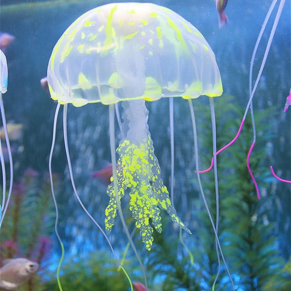 Aquarium Articles Decoration Silicone Simulation Fluorescent Sucker Jellyfish, Size: 5*17cm(Yellow)
