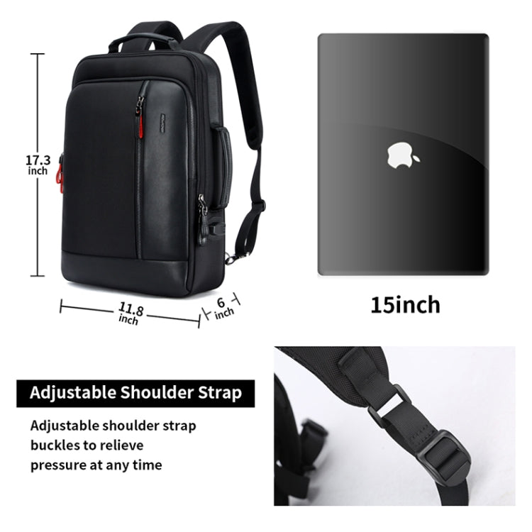 Bopai 751-006641 Large Capacity Business Fashion Breathable Laptop Backpack with External USB Interface, Size: 30 x 15 x 44cm(Black)