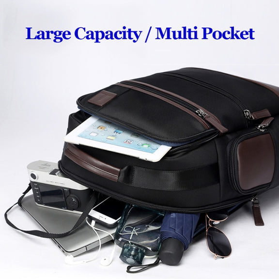 Bopai 751-007291 Business Anti-theft Water-resistant Large Capacity Double Shoulder Bag,with USB Charging Port, Size: 34x19x43.5cm (Black)