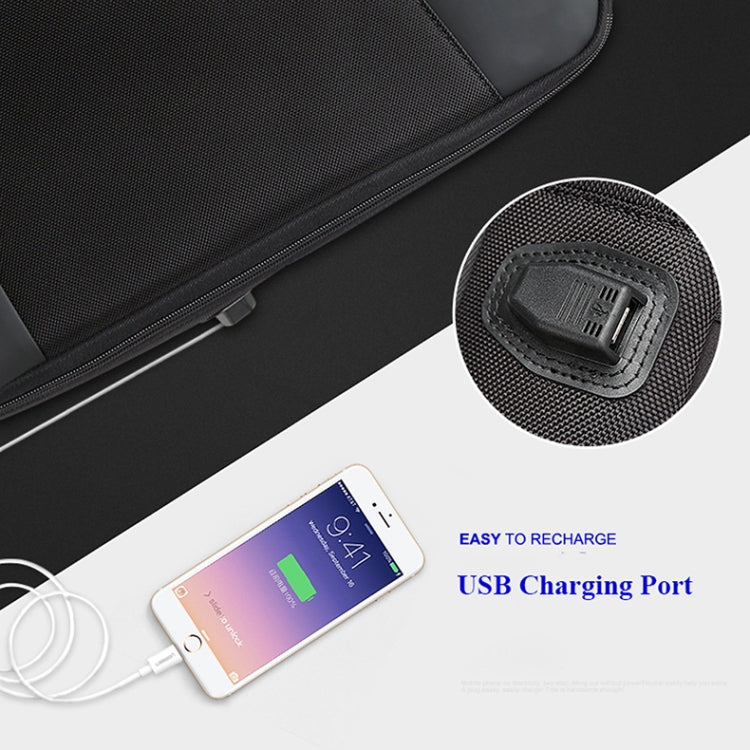 Bopai 851-009911 Business Anti-theft Water-resistant Large Capacity Double Shoulder Bag,with USB Charging Port, Size: 30.5x13x45cm (Black)
