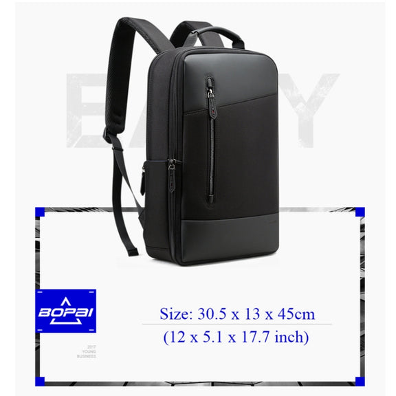 Bopai 851-009911 Business Anti-theft Water-resistant Large Capacity Double Shoulder Bag,with USB Charging Port, Size: 30.5x13x45cm (Black)
