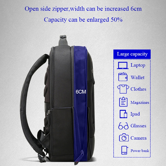Bopai 851-009911 Business Anti-theft Water-resistant Large Capacity Double Shoulder Bag,with USB Charging Port, Size: 30.5x13x45cm (Black)