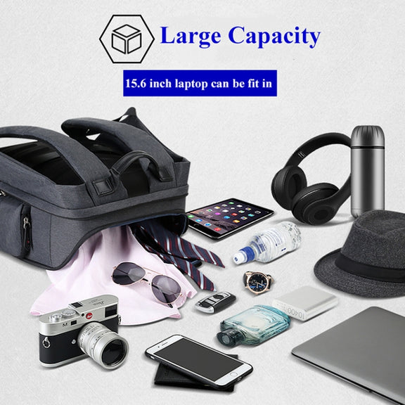 Bopai 851-010128 Business Anti-theft Water-resistant Large Capacity Double Shoulder Bag,with USB Charging Port, Size: 34x19x43cm (Black)