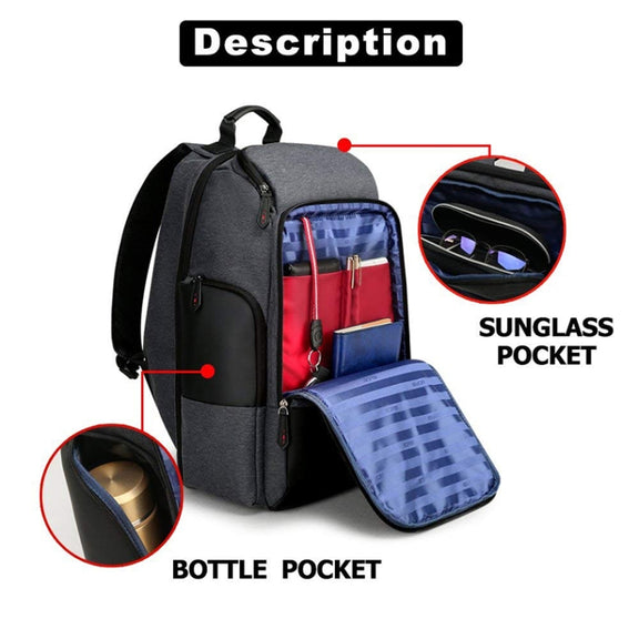 Bopai 851-014518 Business Water-resistant Three-layer Large Capacity Double Shoulder Bag,with USB Charging Port, Size: 37x21x47.5cm (Black)