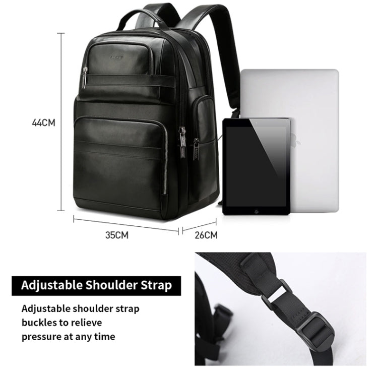 Bopai 851-019811 Large Capacity Anti-theft Waterproof Leathar Backpack Laptop Tablet Bag for 15.6 inch and Below, with USB Charging Port(Black) - free shipping - PMC Jewellery - Order now!