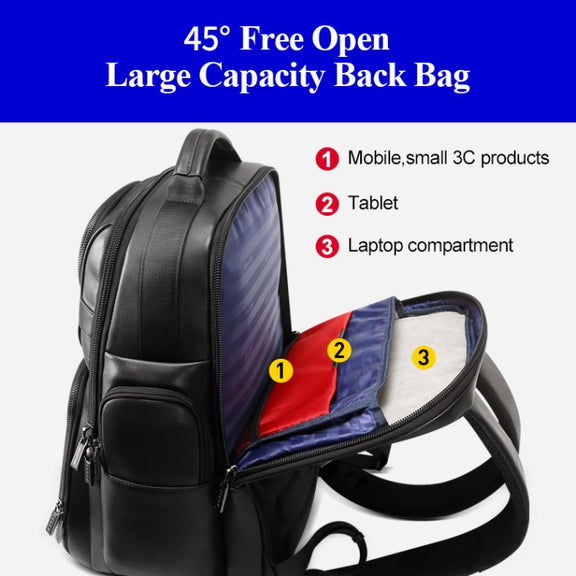 Bopai 851-019811 Large Capacity Anti-theft Water-resistant Leathar Backpack Laptop Tablet Bag for 15.6 inch and Below, with USB Charging Port(Black)