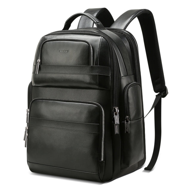 Bopai 851-019811 Large Capacity Anti-theft Water-resistant Leathar Backpack Laptop Tablet Bag for 15.6 inch and Below, with USB Charging Port(Black)