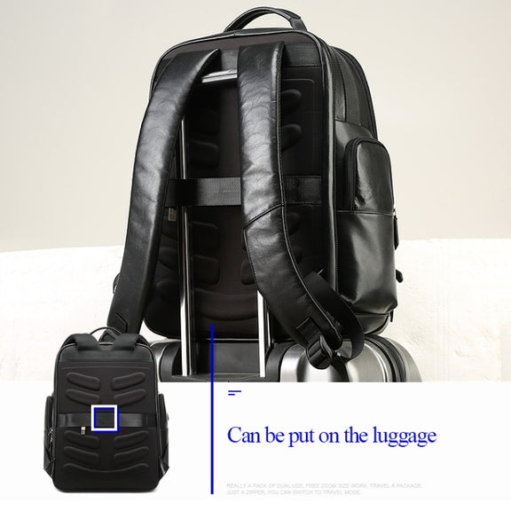 Bopai 851-019811 Large Capacity Anti-theft Water-resistant Leathar Backpack Laptop Tablet Bag for 15.6 inch and Below, with USB Charging Port(Black)