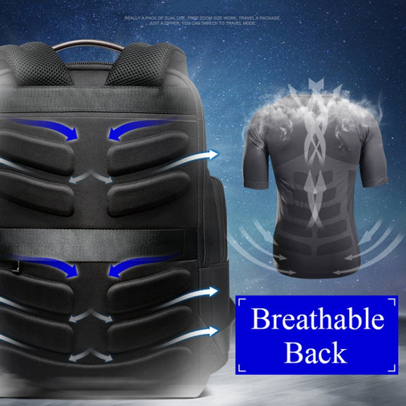 Bopai 851-008821 Outdoor Breathable Water-resistant Anti-theft Large Capacity Double Shoulder Bag,with USB Charging Port, Size: 36x17x41.5cm (Black)