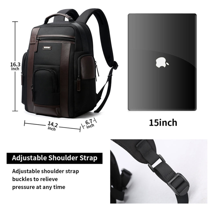 Bopai 851-008821 Outdoor Breathable Water-resistant Anti-theft Large Capacity Double Shoulder Bag,with USB Charging Port, Size: 36x17x41.5cm (Black)