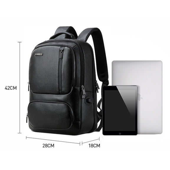 Bopai 851-023911 Top-grain Leather Business Breathable Anti-theft Man Backpack, Size: 28x18x42cm(Black)