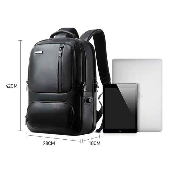 Bopai 851-024011 Top-grain Leather Business Breathable Anti-theft Man Backpack, Size: 28x18x42cm(Black)