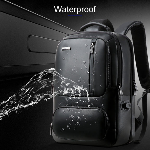 Bopai 851-024011 Top-grain Leather Business Breathable Anti-theft Man Backpack, Size: 28x18x42cm(Black)