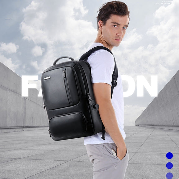 Bopai 851-024011 Top-grain Leather Business Breathable Anti-theft Man Backpack, Size: 28x18x42cm(Black)